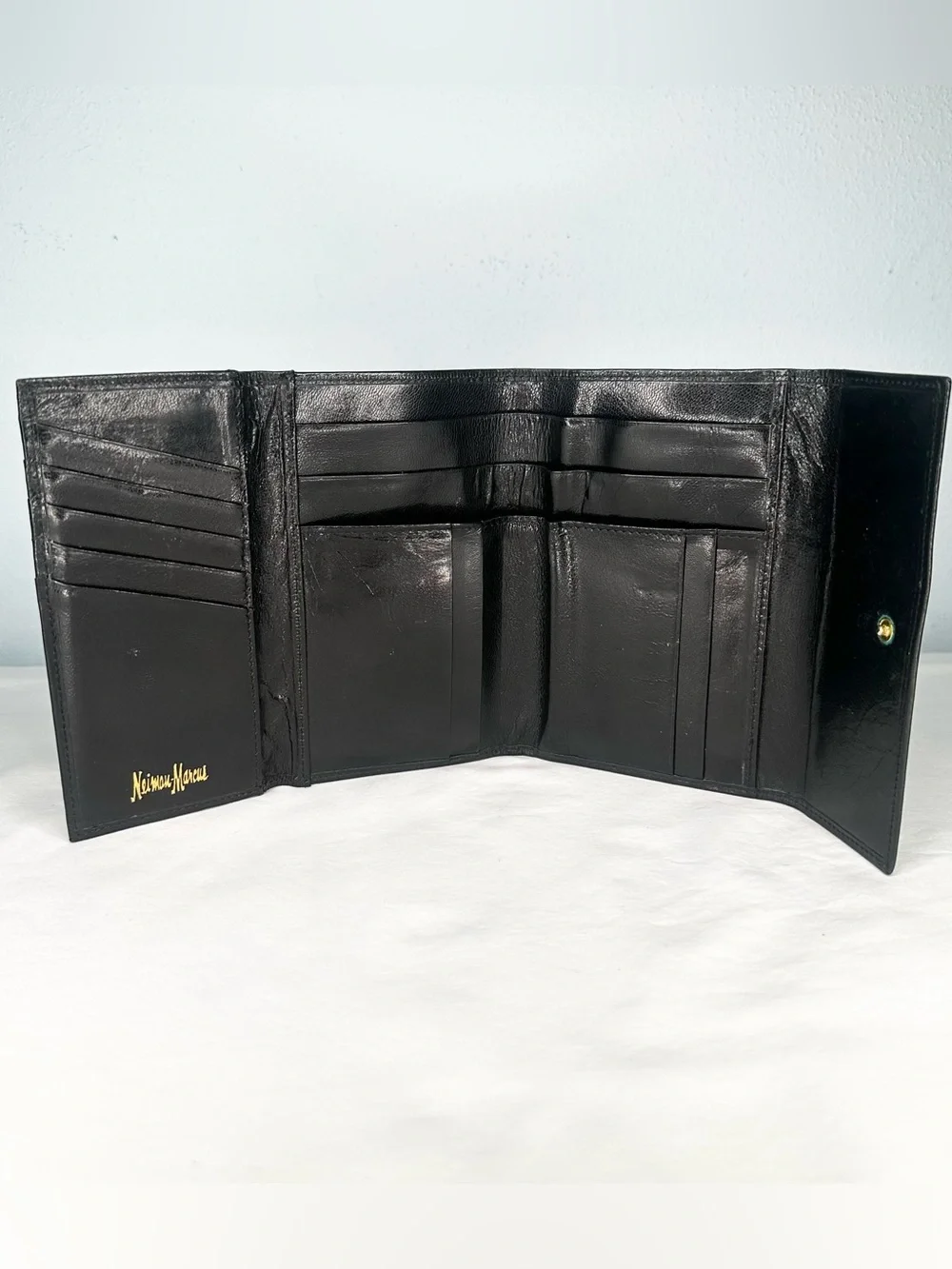 Neiman Marcus Vintage Black Butter Soft Leather Trifold Wallet